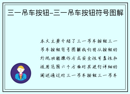 三一吊车按钮-三一吊车按钮符号图解