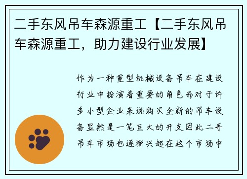 二手东风吊车森源重工【二手东风吊车森源重工，助力建设行业发展】