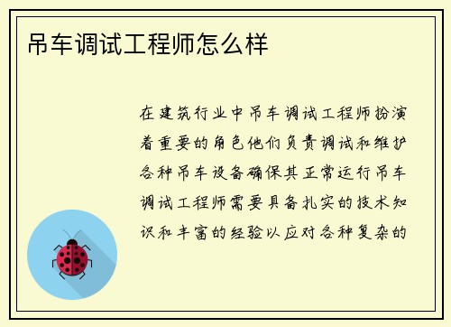 吊车调试工程师怎么样