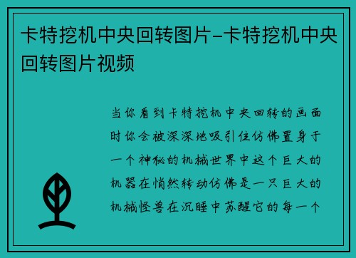 卡特挖机中央回转图片-卡特挖机中央回转图片视频