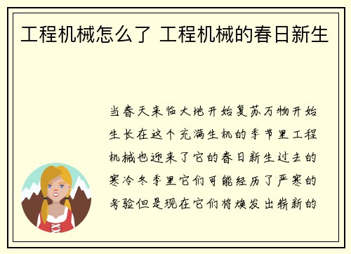 工程机械怎么了 工程机械的春日新生